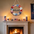 thumbnail image 6 of FastXmas 4th of July Decoration, Wooden Welcome Wreath For Front Door Red White And Blue Star Sign Patriotic Memorial Day Porch Wall Door Outside 250th Anniversary Decor(12*12 In), 6 of 8