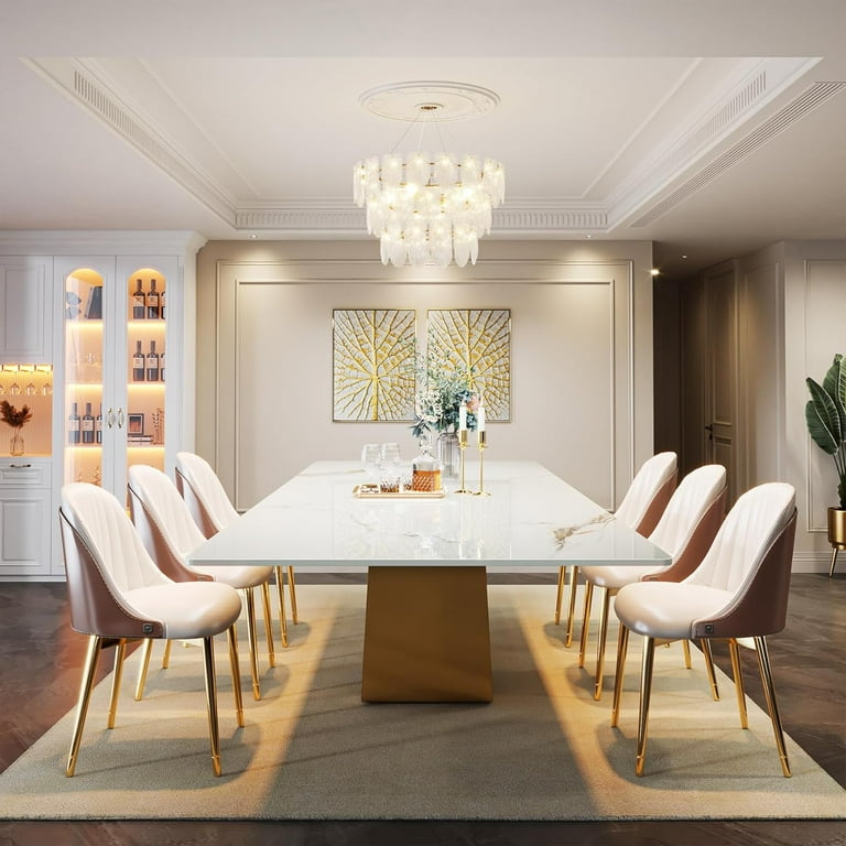 Tribesigns 78.74 Sintered Stone Dining Table for 6 8 Modern Rectangle Dining Table Luxury White Gold Kitchen Table with Stone Slate Katakin