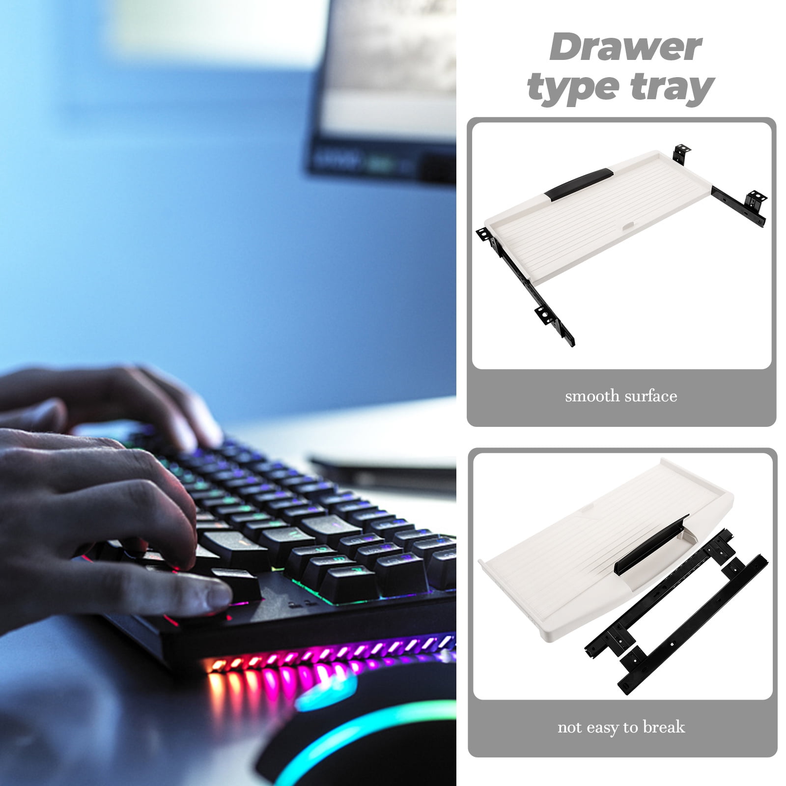 ETHZZLE 1Set White Keyboard Tray Under Desk Slide Out with Full Extension Drawer Slides