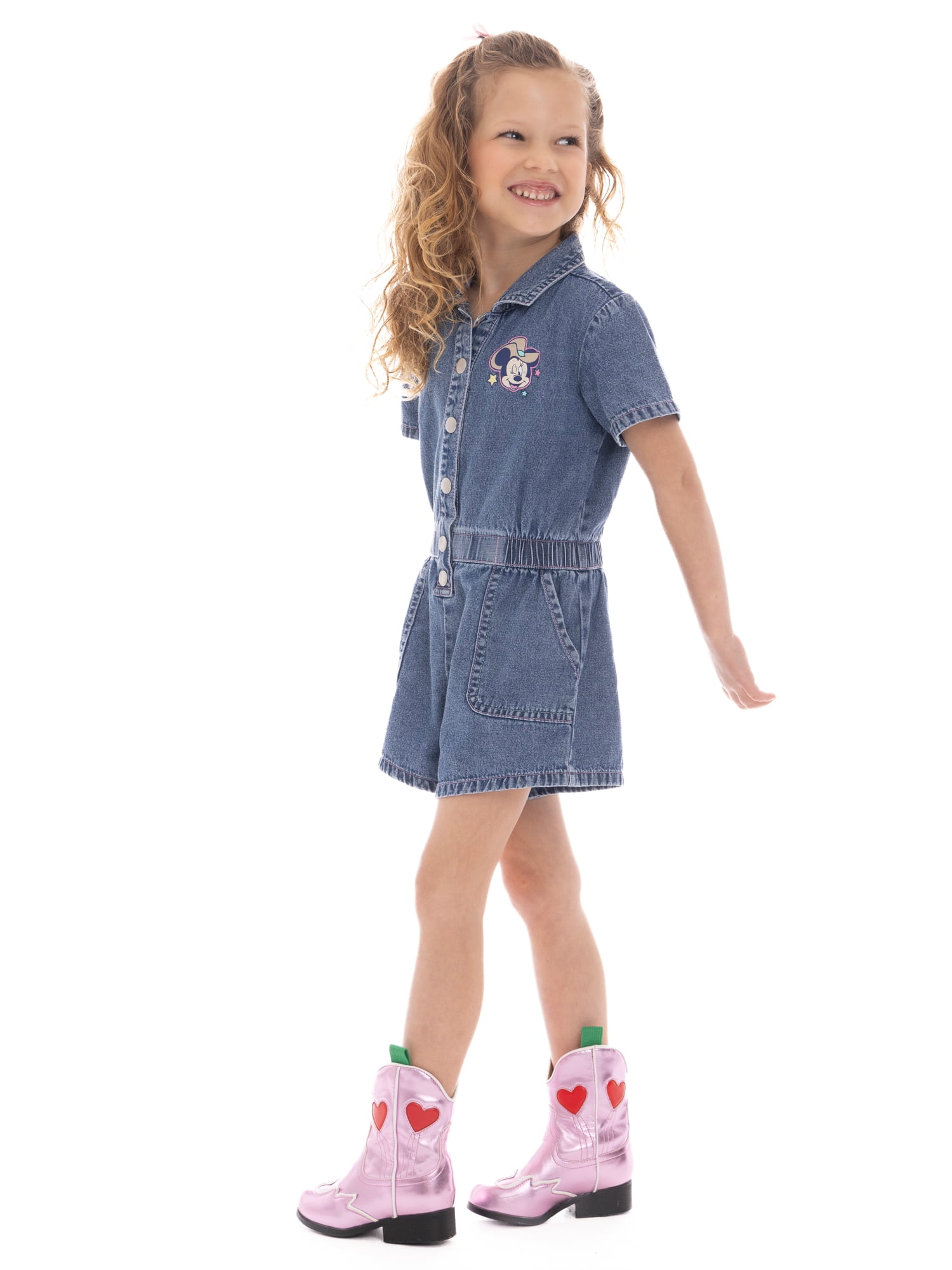 Minnie Mouse Toddler Girl Western Graphic Print Short Sleeve Denim Romper, Sizes 12M-5T