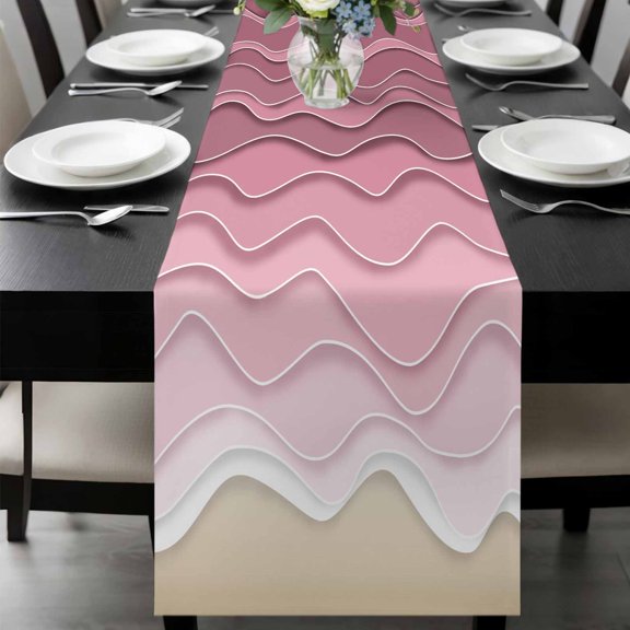 Ocean Waves Table Runner, Abstract Spray Beach Washable Cotton-linen Table Runners Dining Kitchen Decoration for Everyday Home Wedding Party Decor, 13 x 72 Inch