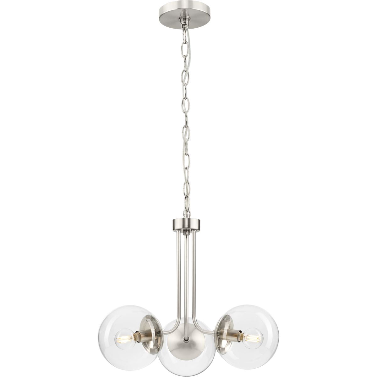 Avec Merrit Collection 3-Light Brushed Nickel Contemporary Chandelier with Clear Glass Globe Shades