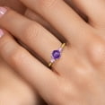 thumbnail image 4 of Gem Stone King 10K Yellow Gold Purple Amethyst and Pink Lab Grown Diamond 3-Stone Ring for Women | 1.26 Cttw | Round 6MM | Gemstone February Birthstone | Size 8, 4 of 6
