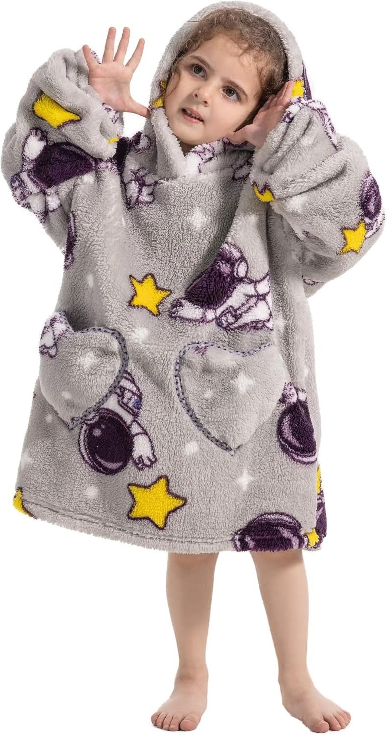 Wehilion 2-6YR Oversized Sweatshirt Hooded Blanket Sherpa Hoodie for Girls Boy Wearable Blanket Hoodie for Kids Toddlers
