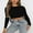 Black, variant on Women's Solid Side Drawstring Crew Neck Crop Tops Long Sleeve Pullover