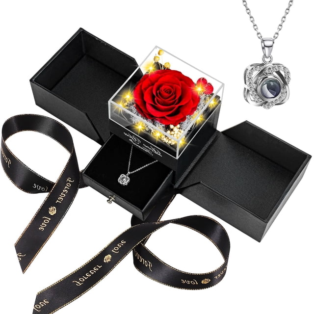 Collar de rosa auténtica roja preservada con la inscripción «I Love You» - Lebana