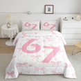 thumbnail image 2 of spefrowx Cute Pink Number 67 Queen Comforter Set for Girls, Princess Ribbon Love Heart Comforter Sets Queen, Pink Reversible, 3pcs, 1 Comforter and 2 Pillowcases, 2 of 6