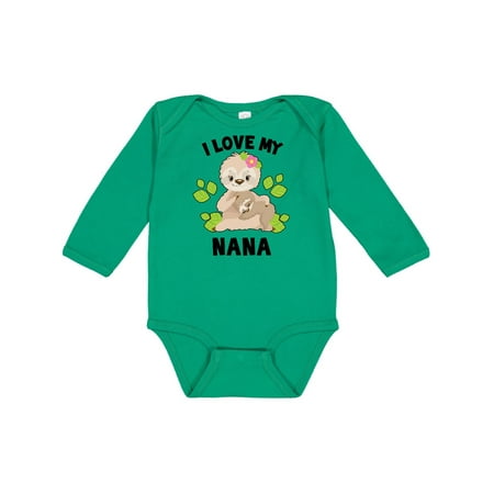

Inktastic Cute Sloth I Love My Nana with Green Leaves Gift Baby Boy or Baby Girl Long Sleeve Bodysuit