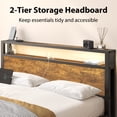 thumbnail image 5 of Queen Bed Frame with LED and Charging Station, Metal Platform Bed with Storage Headboard, Brown, 5 of 11