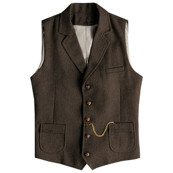 Yaoyar Mens Solid Color Lapel Single Breasted Suit Vest Vest Top Waistcoat Classic Tailoring Slim Fit For Commuting Workplace Daily Wear