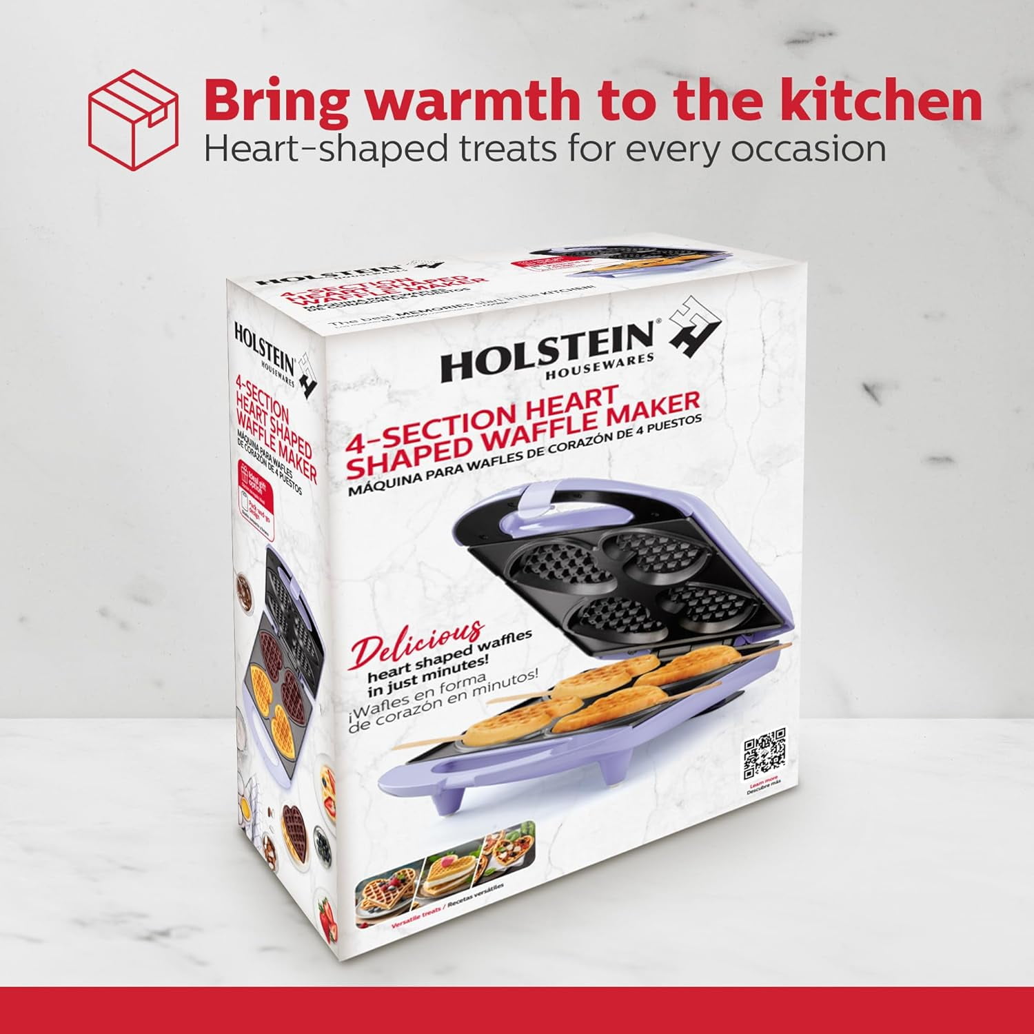 Non-Stick Heart Waffle Maker, 120V Lavender Makes 4  Waffles for Kids Breakfast