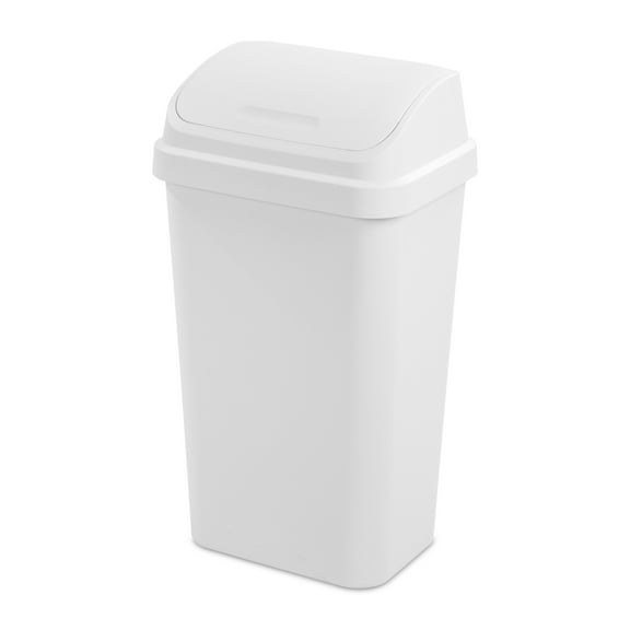 Sterilite Kitchen Trash Can, 13 Gallon Plastic Garbage Bin with Swing Top Lid, White