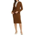 thumbnail image 5 of INSPIRE CHIC Women's Suit Sets Long Sleeves Blazer and Pencil Skirt Two Pieces Work Outfits M Brown, 5 of 7
