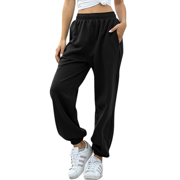Women Athletic Jogger pants, Soft Cotton Plush Solid Color High Waist  Sweatpant Yoga Pant with Pockets for Workout Running 