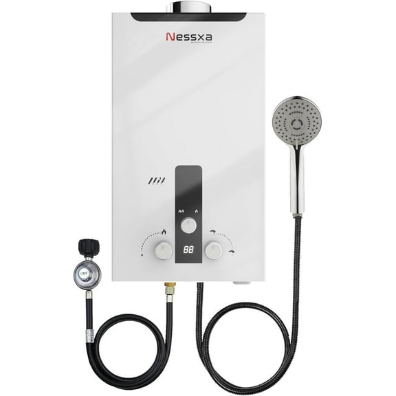 Tankless Water Heater Propane with Digital Display, 3.66 GPM 14L Portable Instant Hot Gas Water Heater with Overheating Protection for Indoor and Camping,85300 BTU