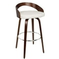 thumbnail image 3 of Grotto Mid-Century Modern Barstool with Swivel in Cherry with White Faux Leather by LumiSource - Set of 2, 3 of 8