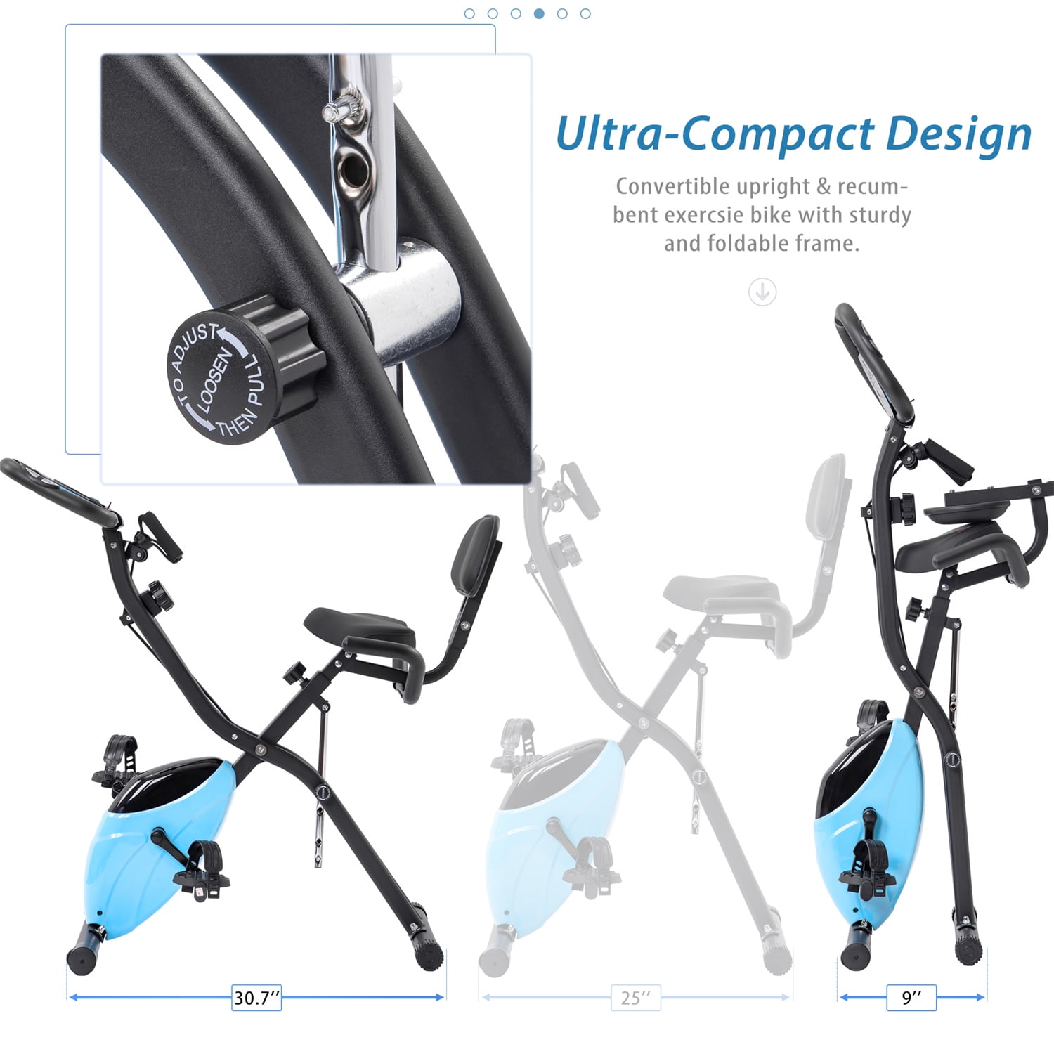 Folding Exercise Bike, Fitness Stationary Bike Machine, Upright Indoor Cycling Bike, Magnetic X-Bike with 8-Level Adjustable Resistance, Back Support Cushion & LED Display