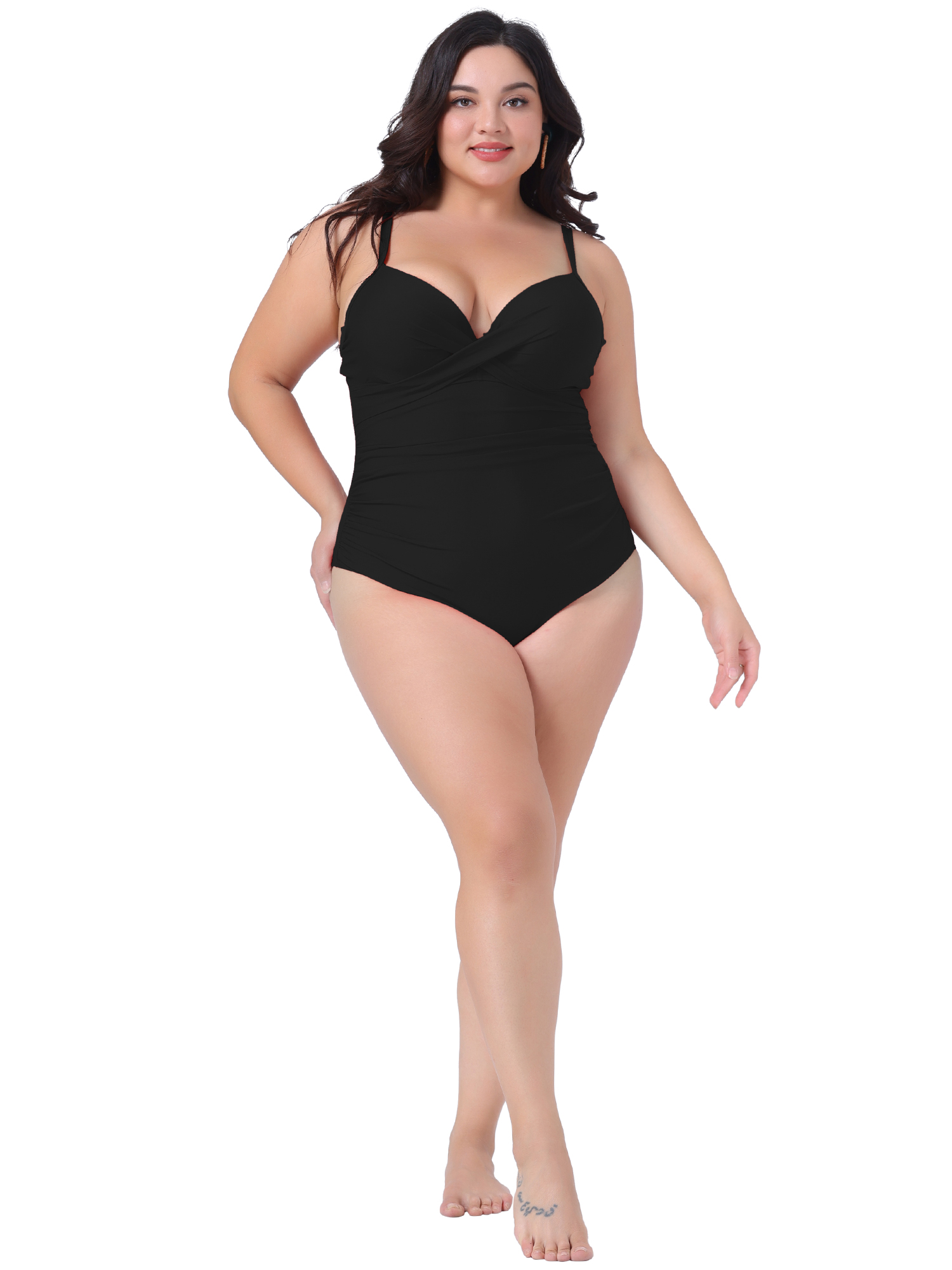 DARING DIVA Plus Size Bikini for Women 1 PC Ruched Padded Slimming Swimwear 4X Black