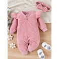 thumbnail image 3 of Baby Girls Autumn Crew Neck Romper Long Sleeve Ruffle Letter Print Jumpsuit with Headband, 3 of 10