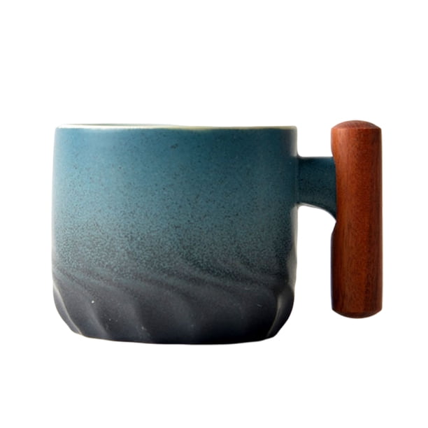 Juego de 1 taza de café espresso de cerámica de 2 oz con mango de madera, tazas de té pequeñas