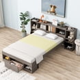 thumbnail image 3 of Euroco Wood Queen Size Platform Bed with Storage Headboard and Drawer, Gray, 3 of 10