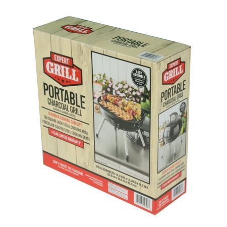 Expert Grill 14.5'' Steel Portable Charcoal Grill, Black