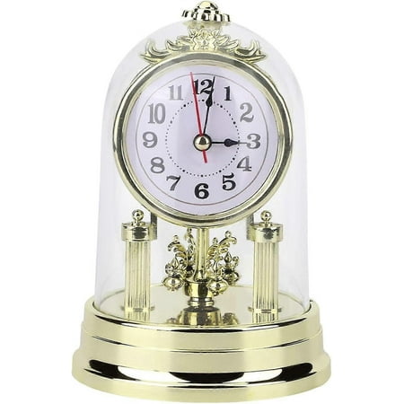 Antique European Retro Style Silent Table Clock with Glass Dome for Living Room Home Decor - Gold