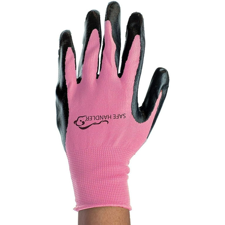 Safe Handler Nitrile Firm Grip Work Gloves, Fitted Wrist, Pink/Black, OSFM  (12 Pairs) 