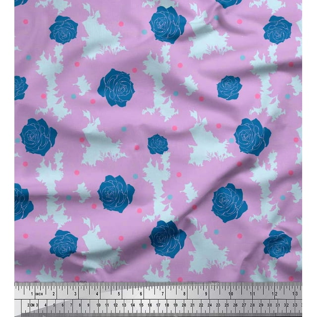 Soimoi Rayon Fabric Dot & Rose Floral Printed Fabric 1 Yard 42 Inch Wide