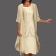 thumbnail image 2 of Conjunto de dos piezas de vestido informal bordado para mujer: vestido de cuello redondo con chaqueta de chifón tipo chal, poliéster, tallas M-XXXL, versátil para combinar en primavera/otoño, 2 of 6