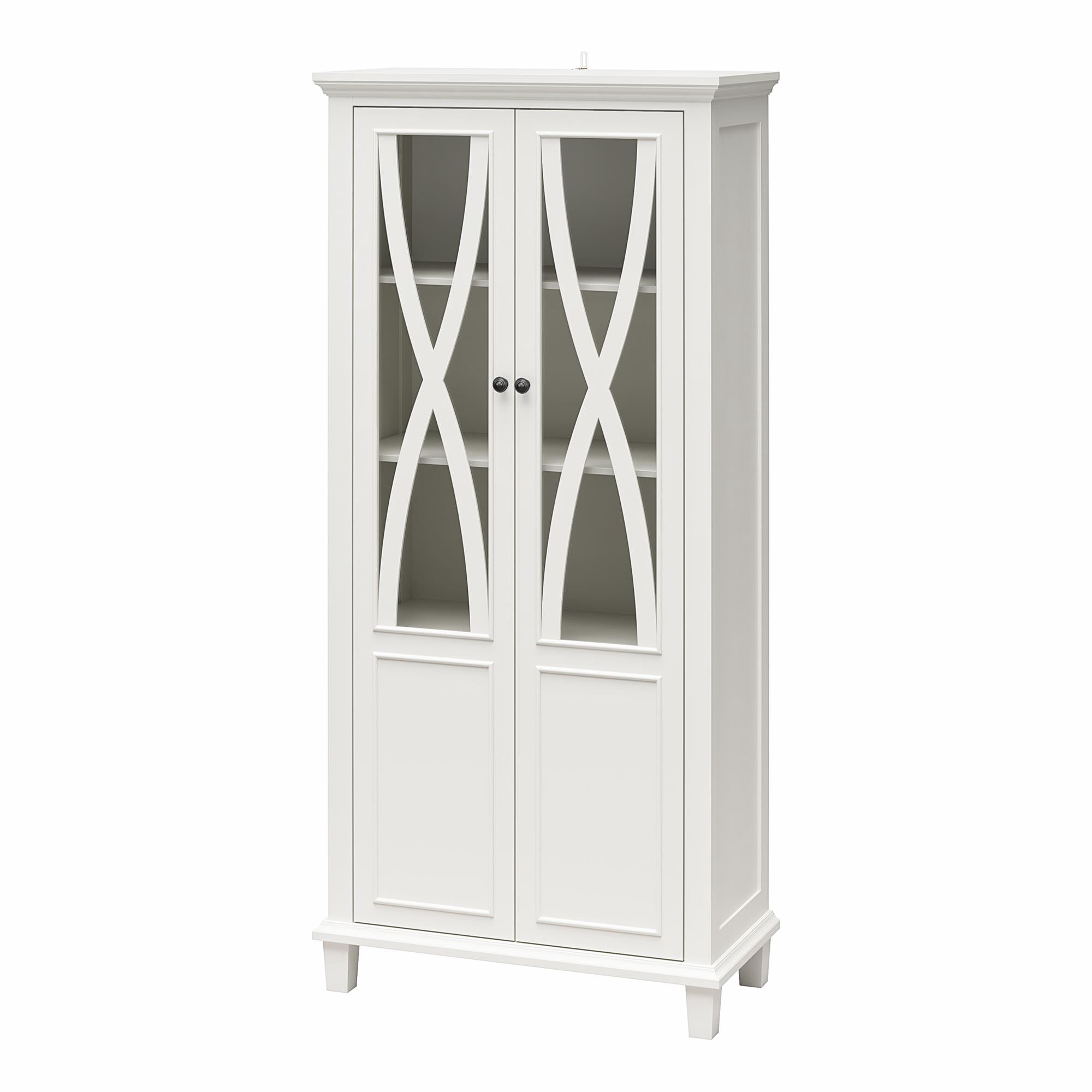 Ameriwood Home Pennington Tall Accent Cabinet with Glass Doors, White