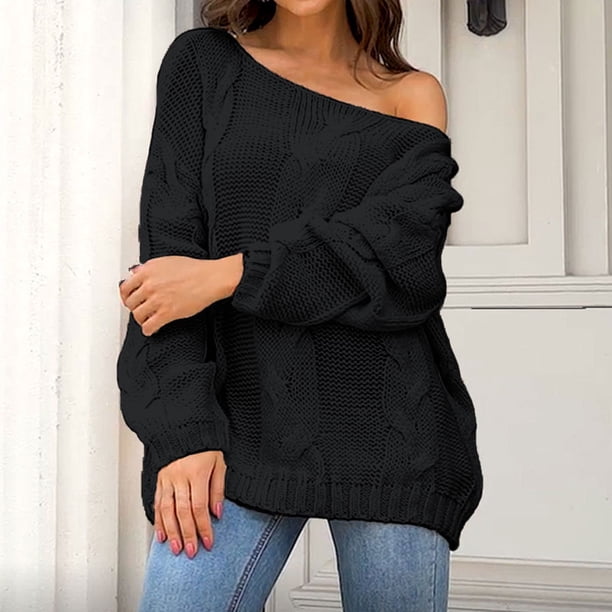 Puntoco Suéter Mujer Moda Color Sólido Talla Grande Suelto Cuello Redondo Jersey Navidad Liquidación Puntoco Puntoco-66