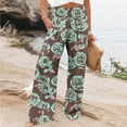 thumbnail image 2 of JGGSPWM Women's Casual Vintage Printed Cotton and Linen Pants Elastic Elastic Waist Pocket High Waisted Straight Loose Pants Multicolor XXL, 2 of 5