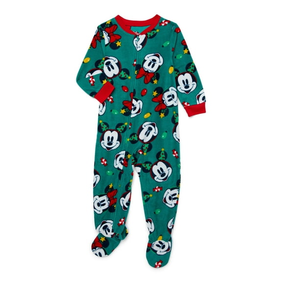 Mickey Mouse Character Christmas Fleece One-Piece Sleeper, 2T