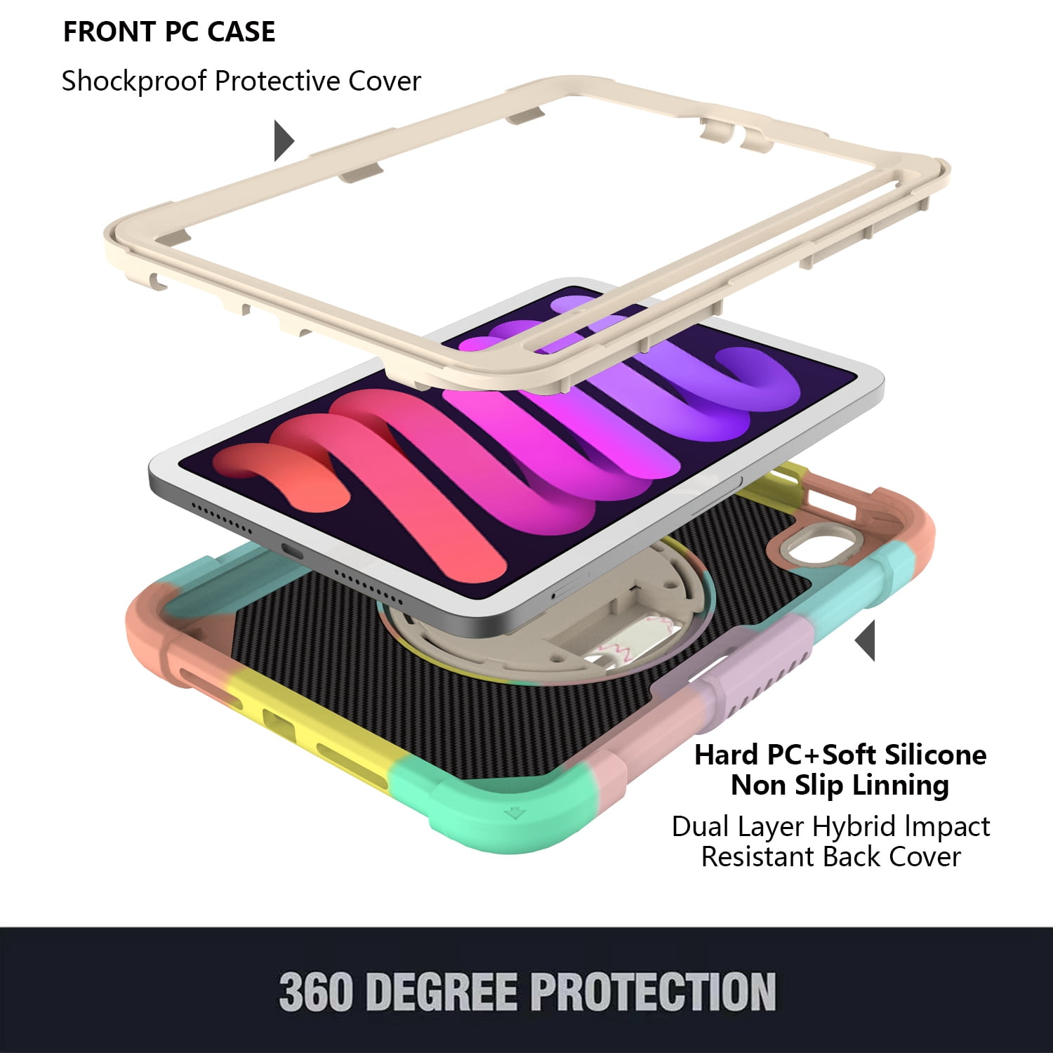 Decase for Apple iPad Mini Case 8.3” 2021 with Pencil Holder,360 Rotating Hand Strap,& Stand, Drop-Proof Kids Case for iPad Mini 7 A17 Pro 2024/iPad Mini 6 2021 8.3 Inch,A