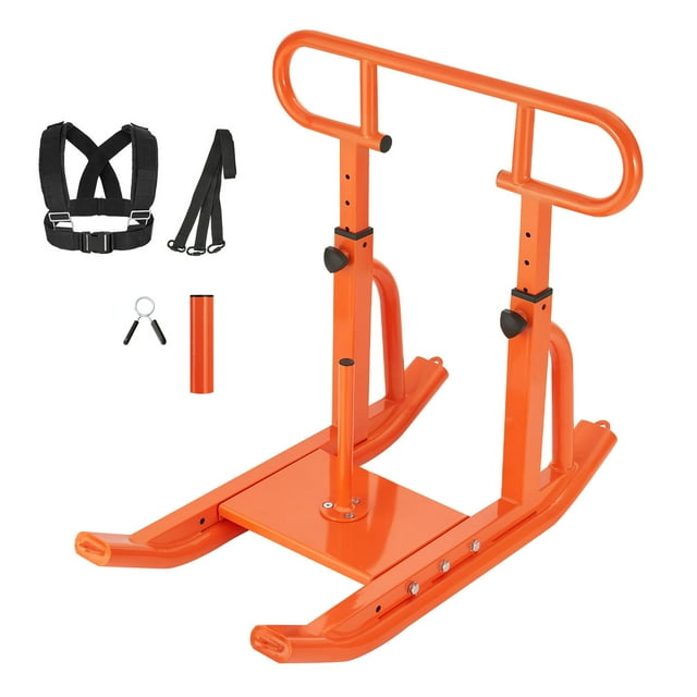 KFFKFF Weight Sled, Steel Power Sled, Fitness Training Sleds for Athletic Exercise Speed Improvement, Workout Equipment with Adjustable Height Handle, Compatible with 1/2 in Weight Plates, Orange