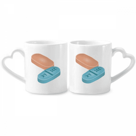 

Health Care Products Pill Illustration Pattern Couple Porcelain Mug Set Cerac Lover Cup Heart Handle