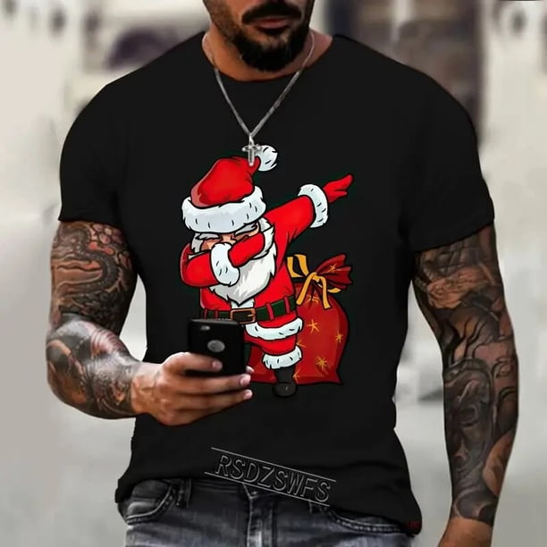 Camisetas navideñas con estampado 3d divertido de Papá Noel, camisetas de gran tamaño, camisetas para hombre, camisas informales de vacaciones de verano con cuello redondo, ropa Harajuku para hombre
