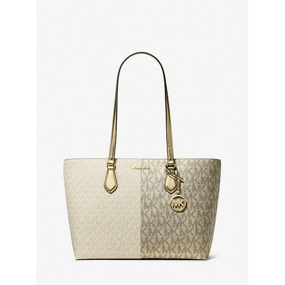 Michael Kors Outlet Sheila Large Metallic Two-Tone Signature Logo Tote Bag - Pale Gold
