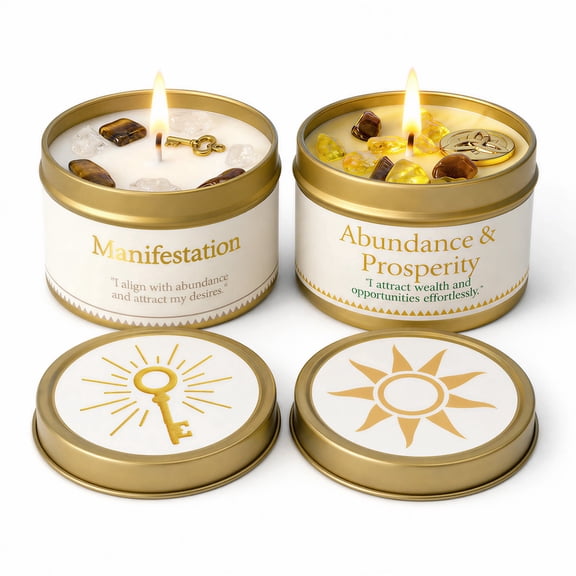 EVODUCK 2 Pack Manifestation Abundance Crystal Candle Set, Soy Scented Gift Set