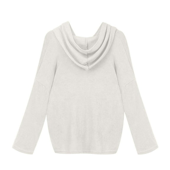 hoksml Women Fashion Casual Loose Large Size Solid Color Hood Long Sleeves Pullover Knit Sweater Tops Clearance