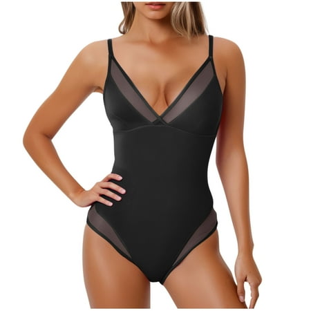 Taqqpue Women s One Piece Swimsuits Tummy Control Bathing Suit Slimming Sexy Mesh Sheer Swimsuit Plunge Neckline Swimwear Pool Party Beach Vacation Swim Suit