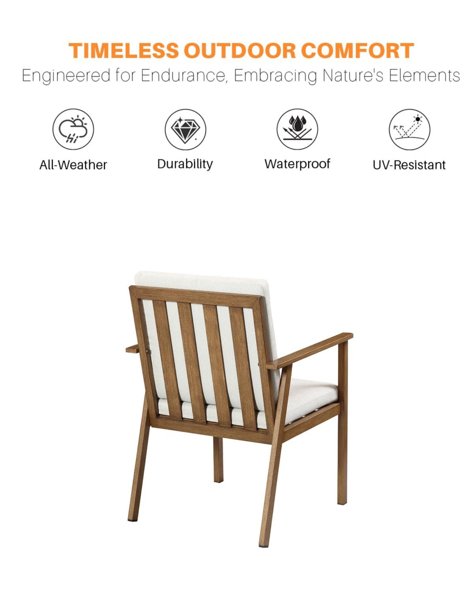 Outdoor Patio Dining Chairs Set of 2, Aluminum Outdoor Dining Chairs with Thick Cushions, All Weather Rustproof Patio Chairs for Garden, Deck, Porch, Poolside, Brown