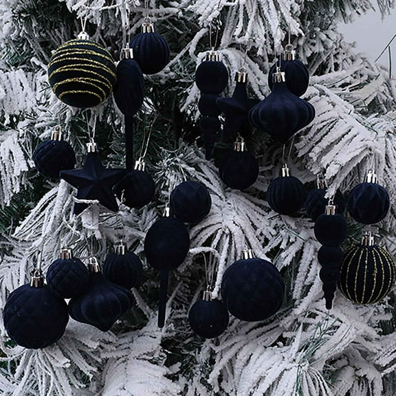 Velvet Christmas Ornaments Set, 24PCS Flocked Shatterproof Assorted Hanging Xmas Tree Ball Decorations, for Home Party Holiday Wedding Valentines Day Decor