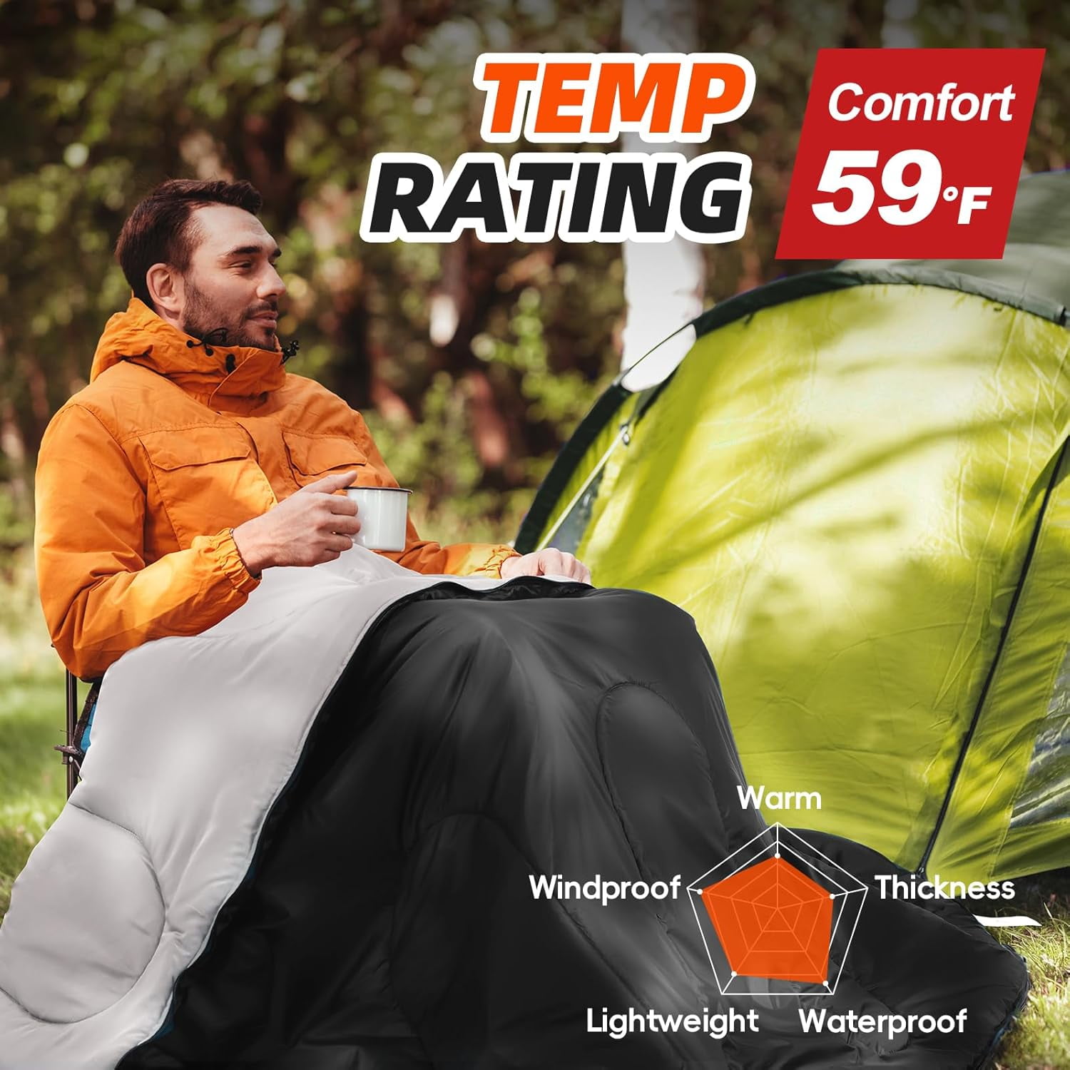 Sleeping Bags XL for Adults Cold Weather Mens Large Wide Bag Big and Tall Girls Boys with Compression Sack Camping Backpacking Warm & Cool