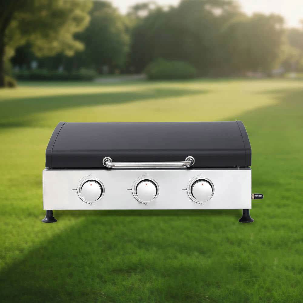Spaco 3 Burner Gas Grill, Outdoor Cooking Barbecue Grill, Stainless Steel Grill for Outdoor as Patio, Deck, Backyard, Silver+Black