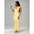 thumbnail image 5 of Yellow Solid Deep V-Neck Sleeveless Backless Tie Maxi Dress For Party Cocktail Formal Bridesmaid Wedding Guest, 5 of 8