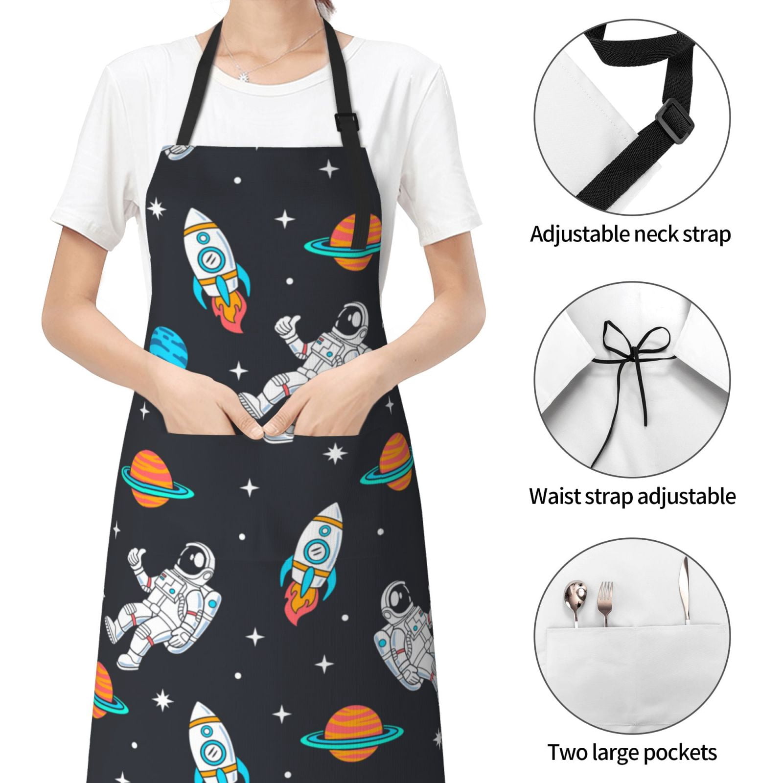 Kdxio Space Apron with Pockets Adjustable Kitchen Aprons for Men Women Waterproof Aprons for Cooking,Drawing,Crafting, Baking Household Cleaning
