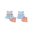 thumbnail image 2 of RUINIXCW Toddler Baby Girl Halloween Thanksgiving Outfit Infant Baby Girls Summer Fall Clothes Turkey Pumpkin Flying Sleeve Babydoll Shirt Tops and Shorts Set, 2 of 9