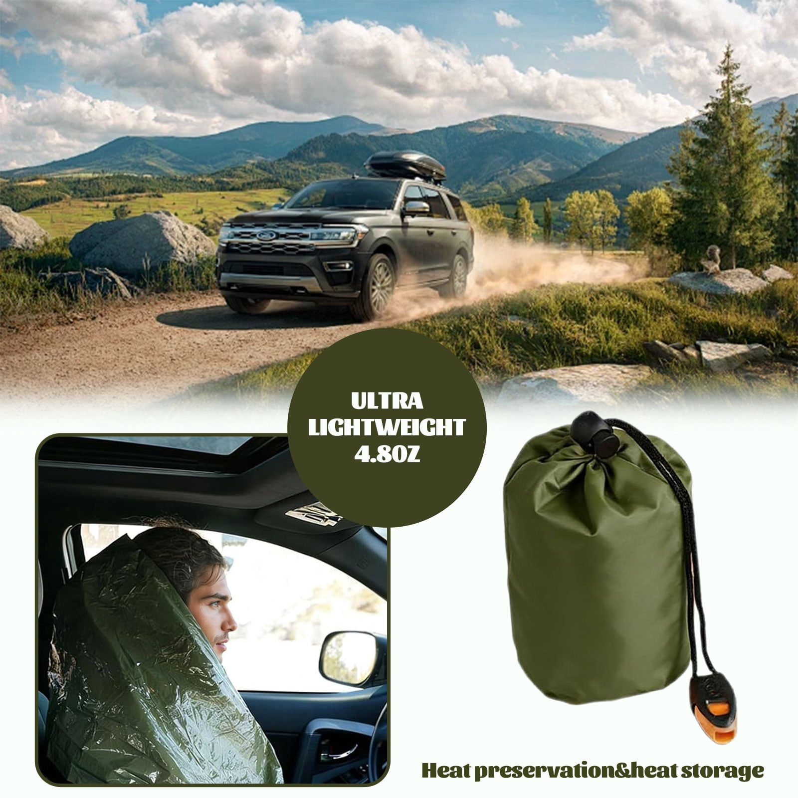 2-Pack Blanket, Sleeping Bag, Emergency Sleeping Bag Survival, Waterproof, Compact Lightweight, Emergency Mat for Survival Kit Car Camping Gear Hiking Go (2, Green)